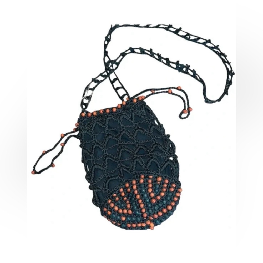 FREE PEOPLE TURQUOISE MOONLIGHT CROCHET MACRAME BEADED CROSSBODY SHOULDER BAG